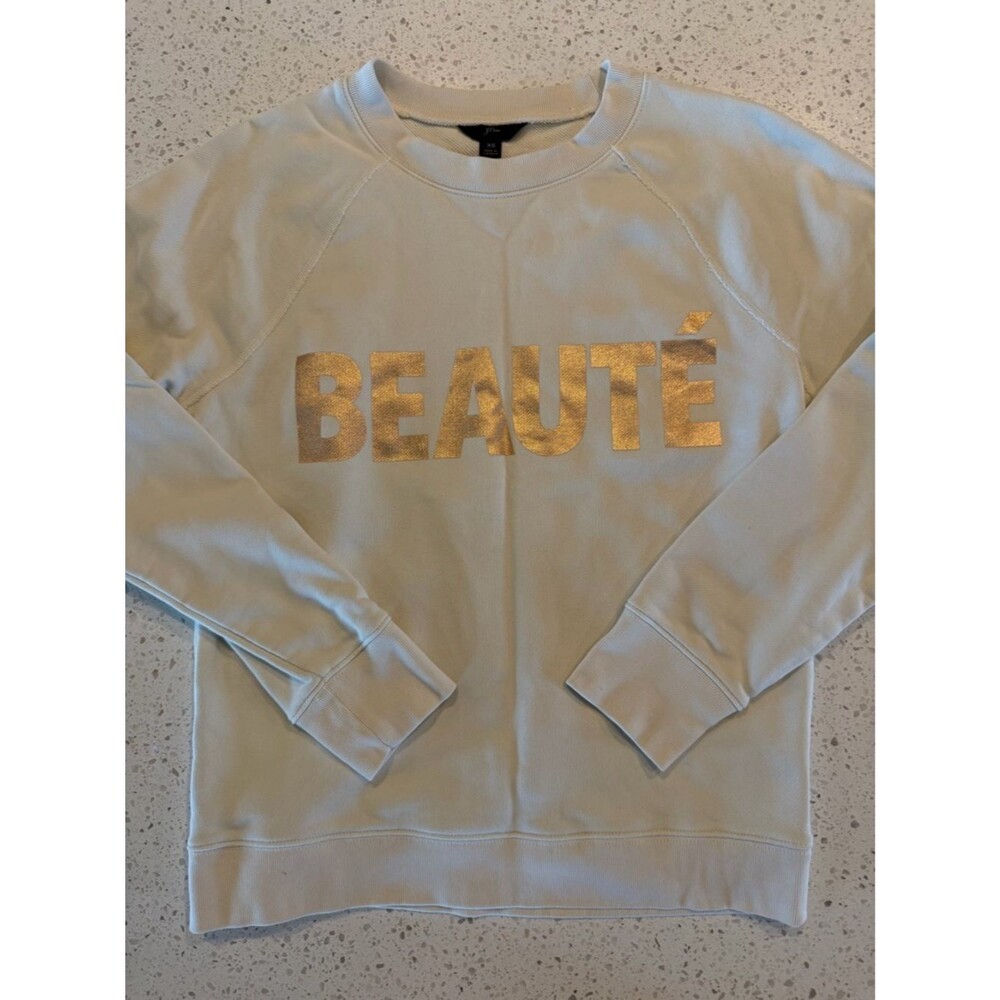 J. Crew Cream Crewneck Beaute Beuty Gold Sweater  XS